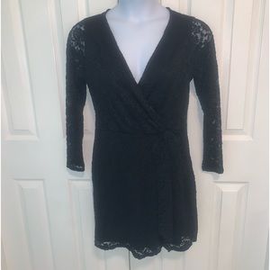 Abercrombie & Fitch Black Lace Faux Wrap Long sleeve‎ Dress L Goth